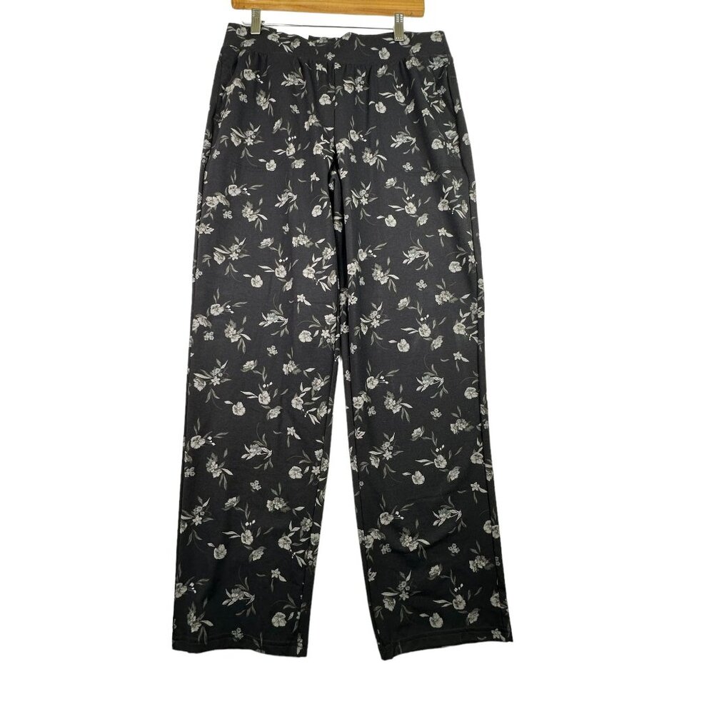 New‎ Croft & Barrow Floral Print Easy Knit Pant size Medium Black